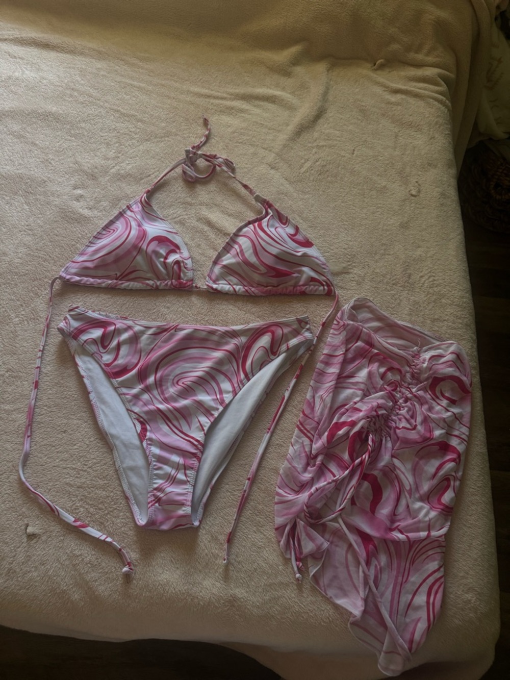 Pink Triangle Bikini with Sheer Sarong